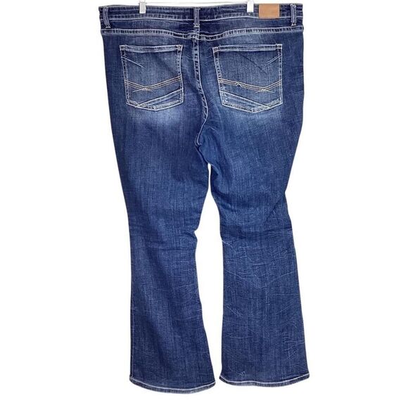 BKE Jeans Womens 36 X 33.5 Blue Curvy Fit High Rise Flare Stretch Crease Whisker - Picture 5 of 9